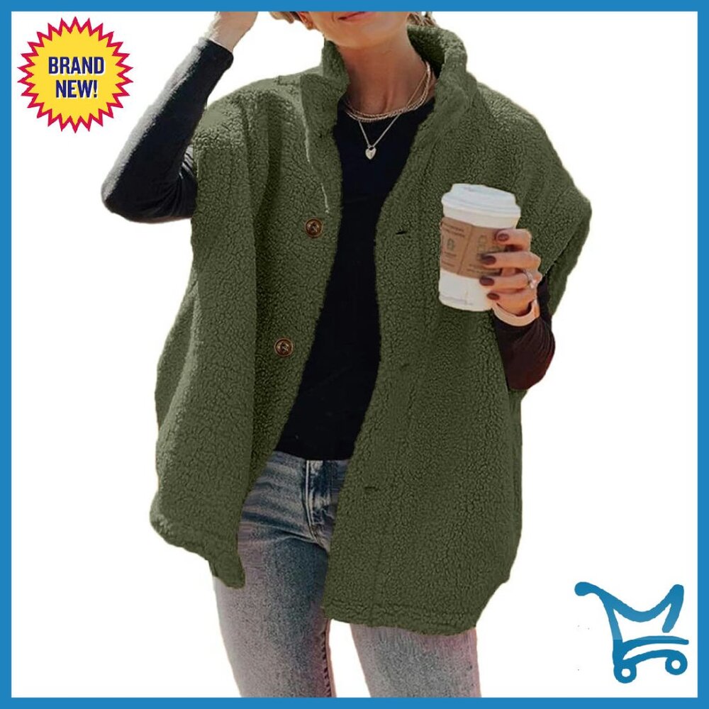 Oversized Fuzzy Fleece Vest With Pockets, Thigh-Length Sherpa Jacket